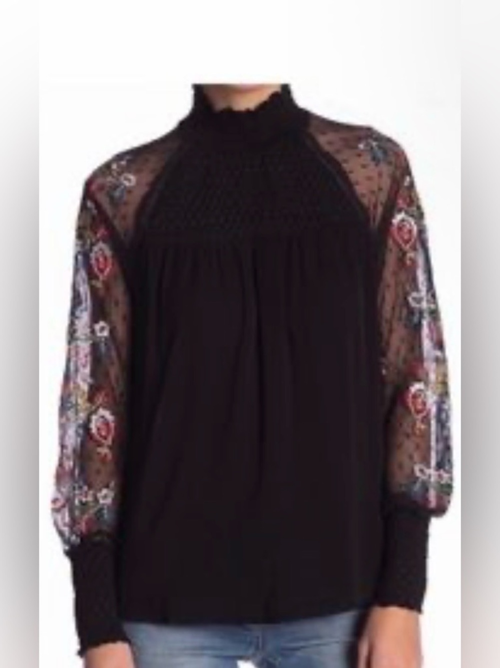 Ban Jara small Black Sheer Embroidered Long-Sleeve Wimsygoth fairi witchy top